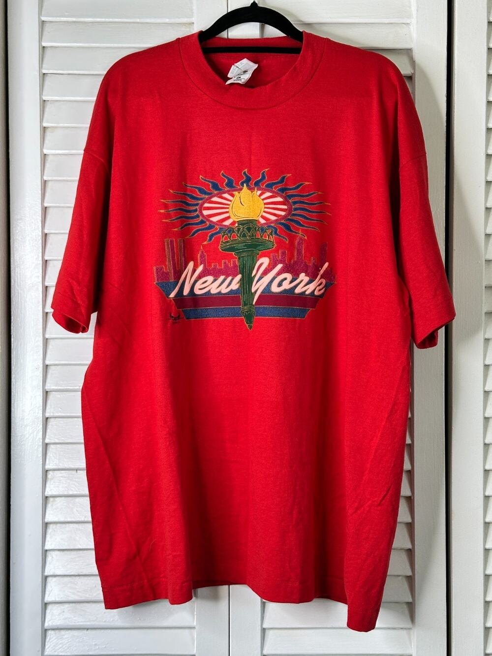 Vintage 90s New York Single Stitch T-Shirt XL Souvenir Torch Statue of Liberty